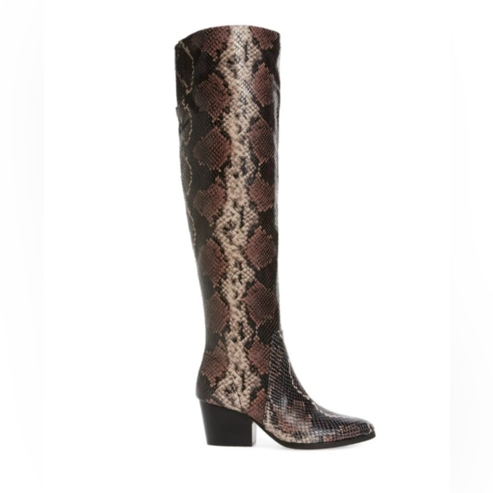 Vince Camuto Nestel Mauve Snake-print Knee Boots